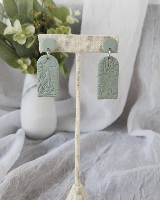 Audrey Dangles | Stamped Floral | Sea Moss